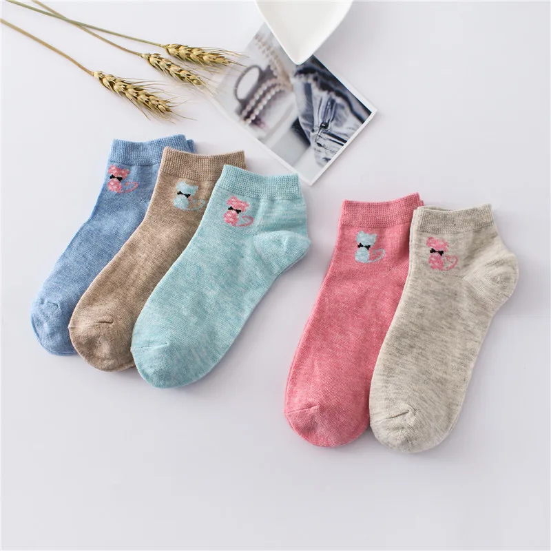 Лето Хлопок мультфильм Женщины носки с лодочками худые девушки лодыжки низкой