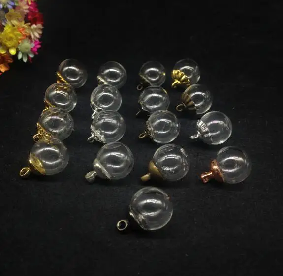 

500pcs 12mm empty glass round ball bottle charms pendant vial set with metal cap include, glass globe orb jars dome diy necklace