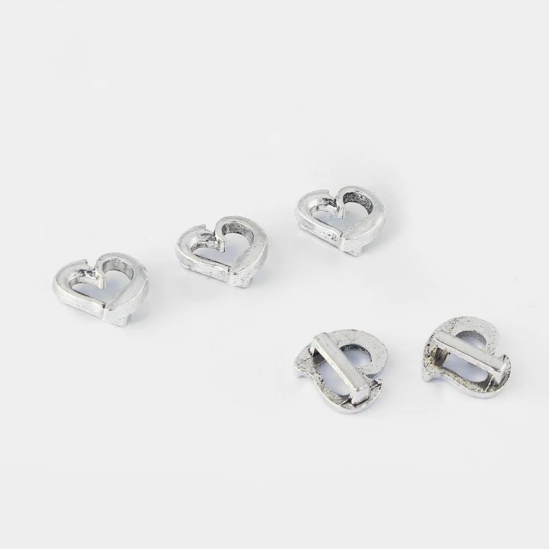 10pcs Hollow Heart Slider Spacer For Flat Leather Cord Bracelet Necklace Making DIY Fashion Jewelry Findings | Украшения и