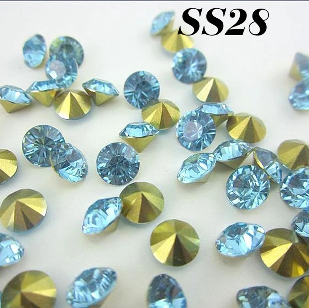 

Бесплатная доставка SS28 6,0-6,2 мм Небесно-Голубой 144 шт. Смола Стразы обратно, камни из смолы заостренная обратная сторона для украшения своими ...