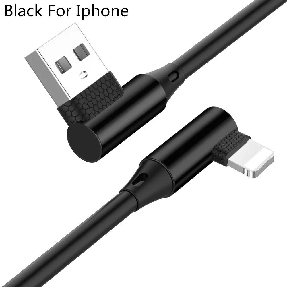 Black for iPhone Micro USB 8 Pin type C 90 градусов быстрая зарядка usb c кабель L type-c 3,1 шнур для передачи данных зарядное устройство usb-c для Iphone samsung S8 S9 Note 8 - Цвет: Black for iPhone