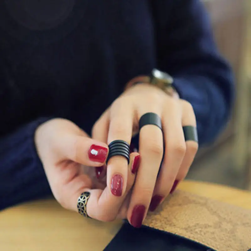 Черные стек простые над костяшками кольцо Band миди кольца с 3 шт. новые модные