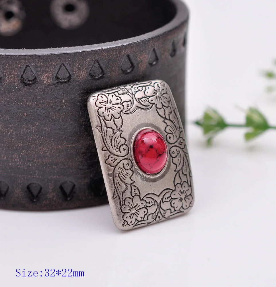 

4PC 32X22MM Antique Silver RED Turquoise Western Flower Decor Saddle Belt Conchos