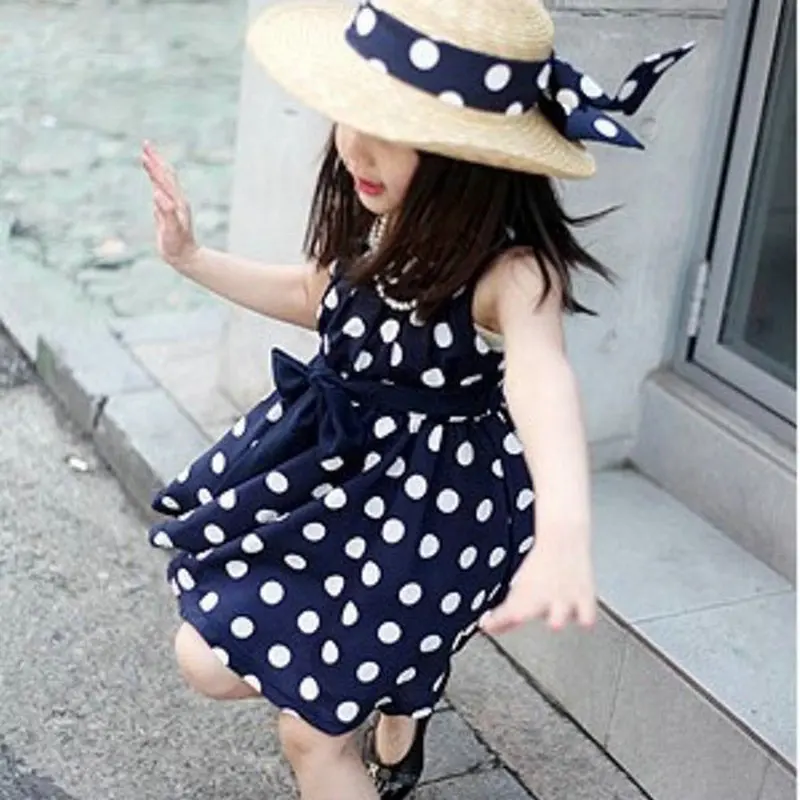 Summer New Kids Girls Dress Polka Dot Chiffon Sundress Ball Gown Toddler Tunic Bowknot Belt Children's | Детская одежда и