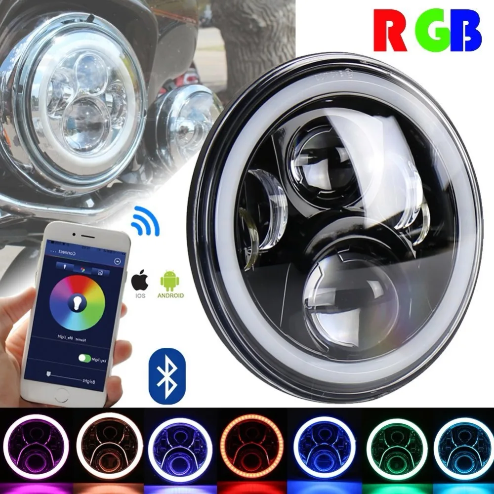 1 шт. RGB DRL Harley LED Halo Фары 7 дюймов с Bluetooth мобильное приложение пульт дистанционного