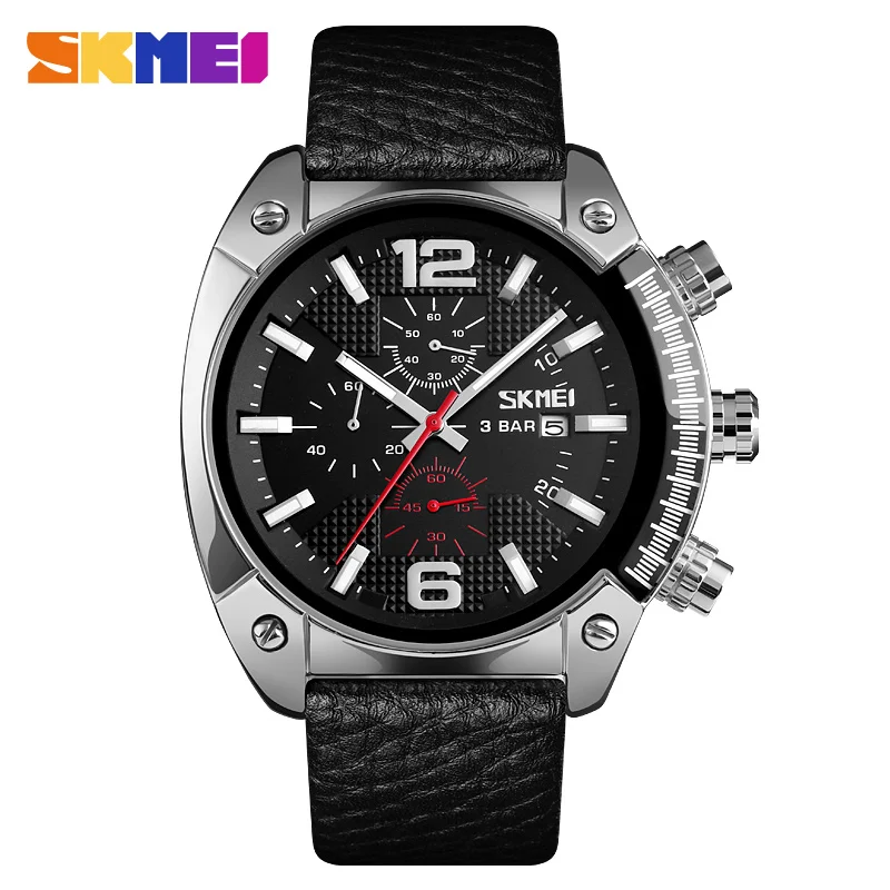 Silver SKMEI 9190 роскошные золотые мужские часы Повседневное платье кварцевые часы 30 м водонепроницаемый большой циферблат Календарь указатель Relogio Masculino - Цвет: Silver