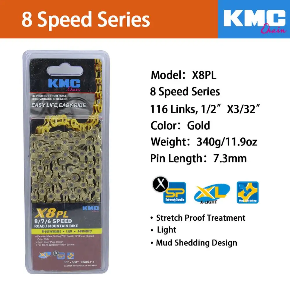 KMC 9S 10S 11S золото X8 X9 X9sl X10 X10sl X11SL Z99 велосипедная цепь для MTB/шоссейного велосипеда для Shimano/SRAM 8 9 10 11 скорость 116л/цепной велосипед - Цвет: X8PL-Gold