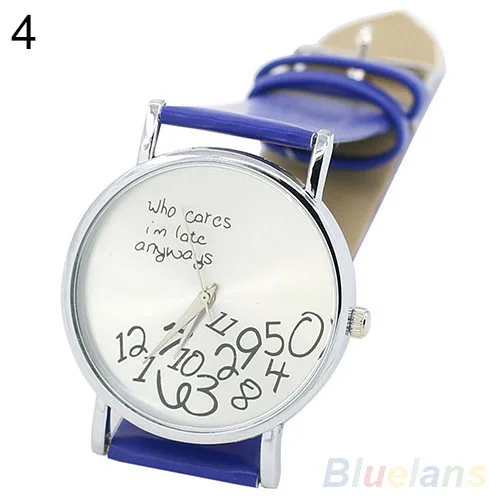 Women's Men's Who Cares Faux Leather Arabic Numerals Letters Printed Wrist Watch hot Bracelet | Наручные часы