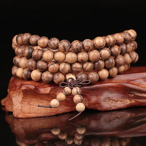 Beads 6MM Вьетнам дерево для древесины браслет 0,6 0,8 мм 108 бусы буддистские тигровые полосы браслет мужчины и женщины четки оптом Йога ювелирные изделия - Окраска металла: Beads 6MM