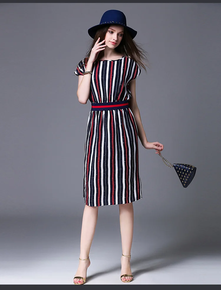 Полосатое короткое платье-туника миди с рукавами «летучая мышь» и эластичной резинкой на талии, женские элегантные вечерние платья для офиса, летний сарафан, одежда