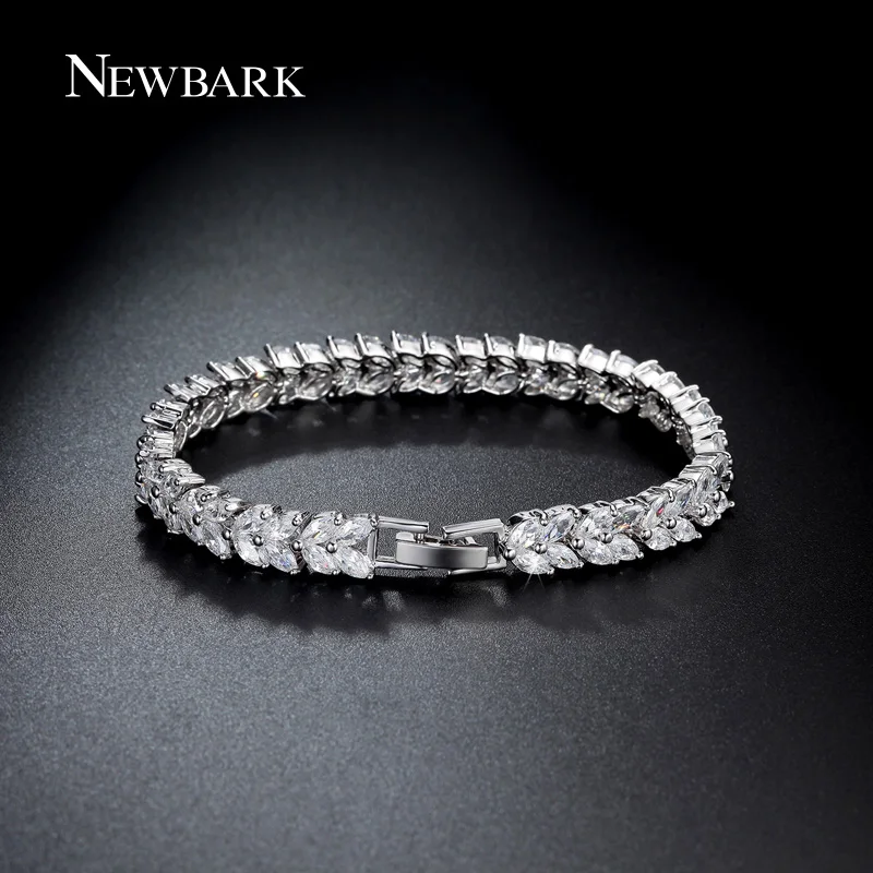 Newbark Роскошные Листья Браслет Серебряный Цвет кубический циркон листьев Форма