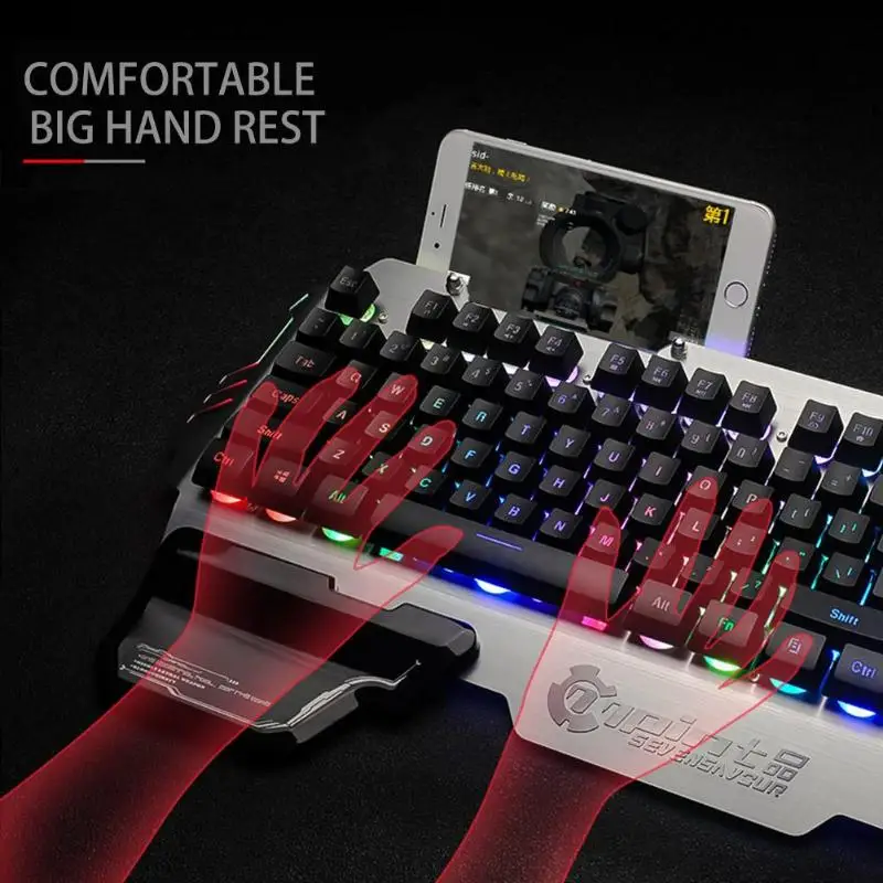 PK-900 игровая клавиатура RGB смешанный цвет подсветка 7pin Компьютерные клавиатуры с подставкой для мобильного телефона держатель для ПК ноутбук Настольный