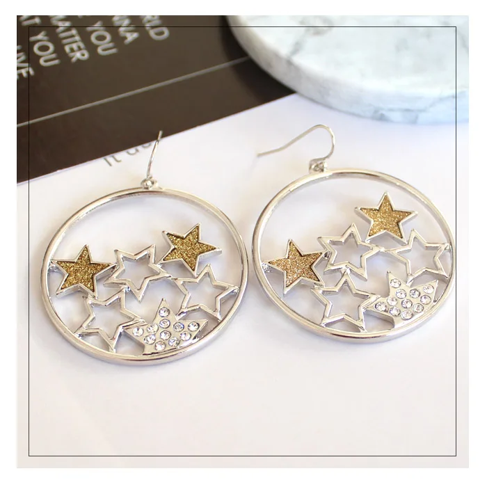 Серьги круглые увеличенные в форме звезд для студентов колледжа SUMNI 99 карат |