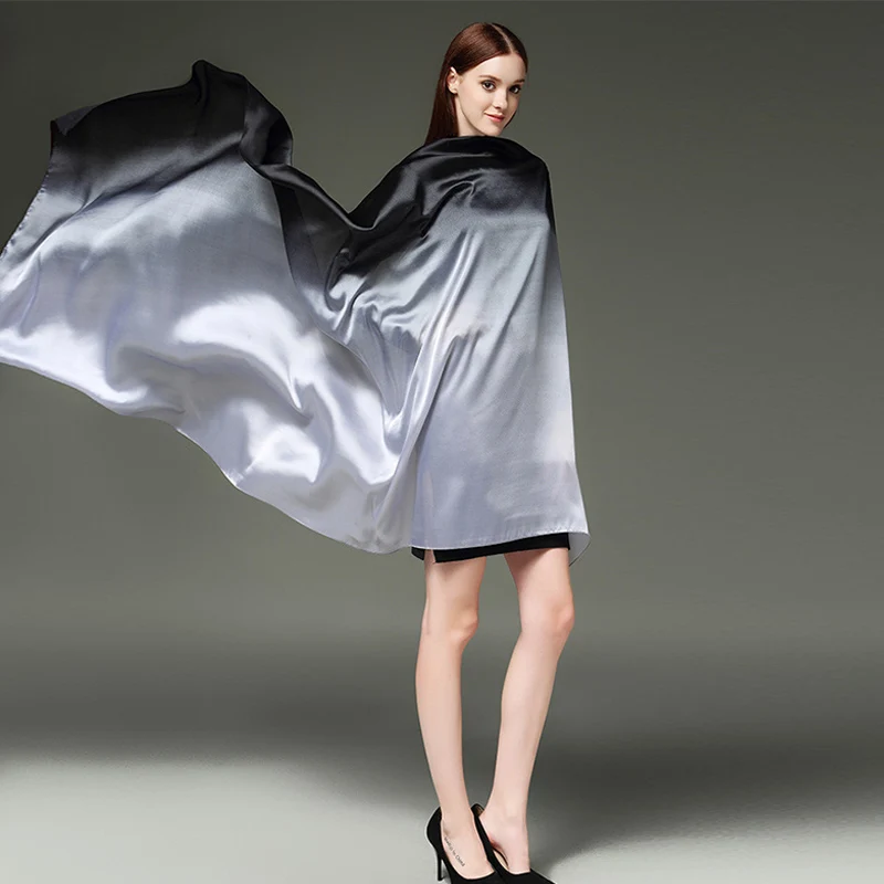 Женский Шелковый атласный шарф большого размера Радужный градиентный платок| |