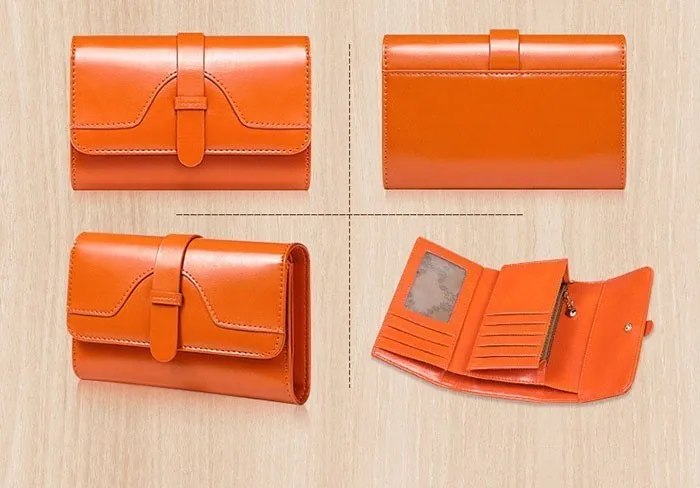 NewTri Fold Genuine Leather Women Wallet Short Luxury Brand Zipper Wallet Ladies Small Coin Purse Card Holder Oil Wallet