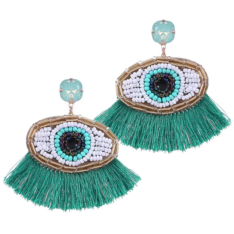 E1041 Green Sehuoran, женские серьги с кисточками, геометрические, с бахромой, разноцветные, висячие серьги, свадебные, вечерние, модные ювелирные изделия, подарки - Окраска металла: E1041 Green