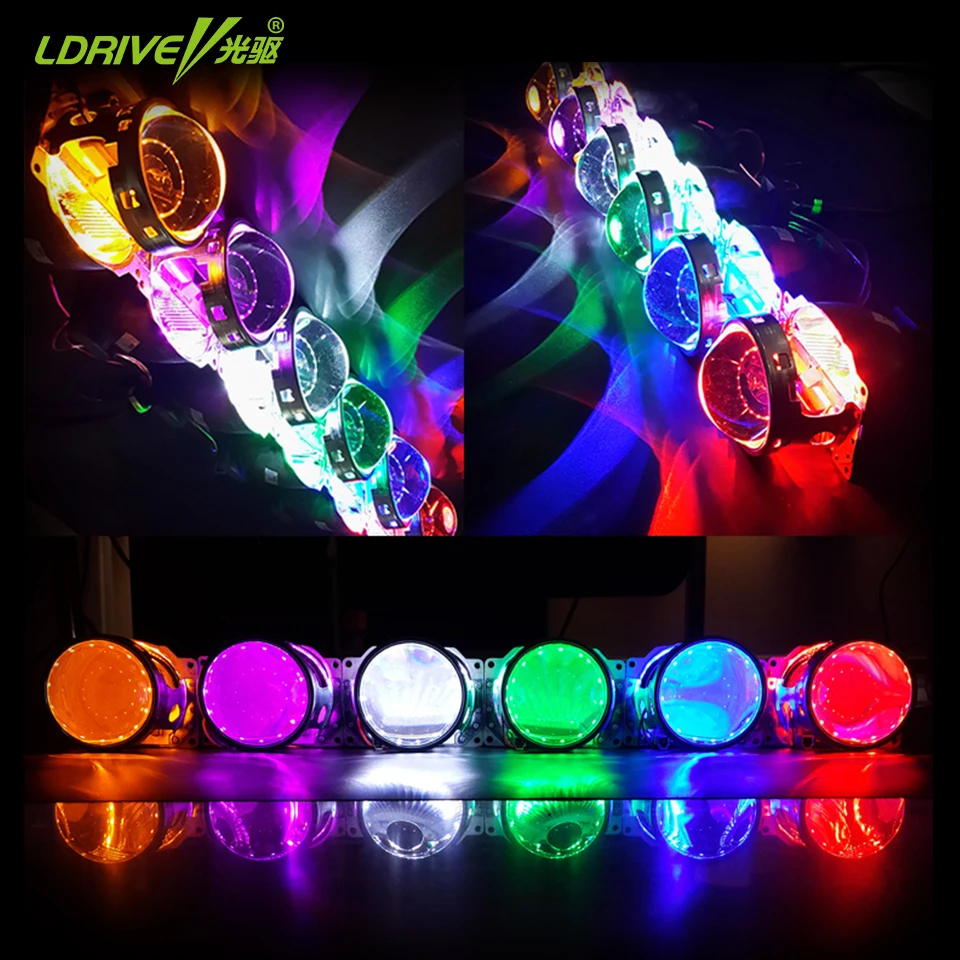 

LDRIVE 2PC 12V 6colors APP control Car Headlight HID projector lens Demon Devil Eye Angel eyes 12LED Halo Rings Universal