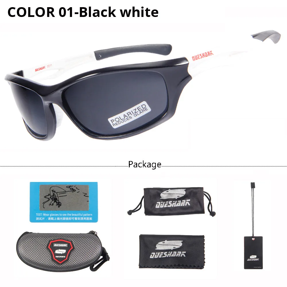 Black white QUESHARK мужские и женские спортивные поляризованные очки для рыбалки матовые черные походные солнцезащитные очки для кемпинга ультралегкие рыбацкие очки - Цвет: Black white