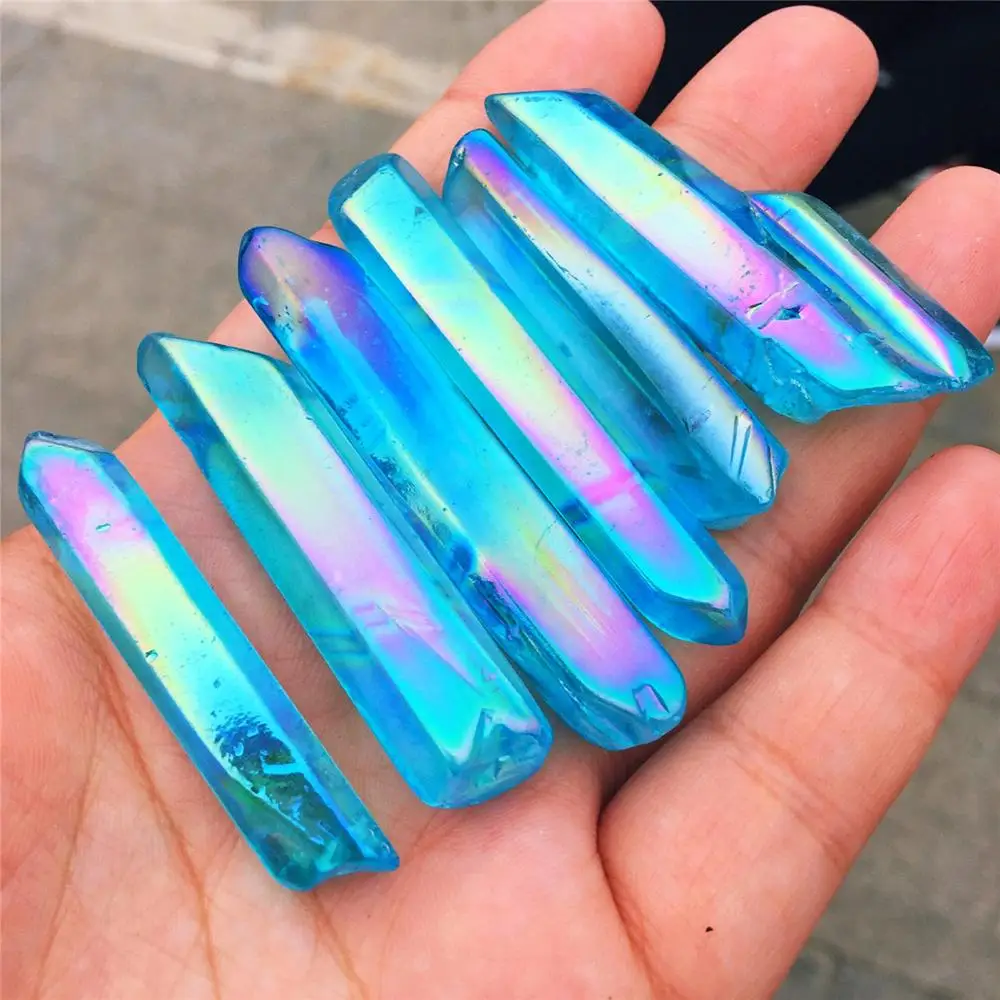 6 шт. натуральный кристалл кварц редкий красивый синий ореол титановый кварцевый