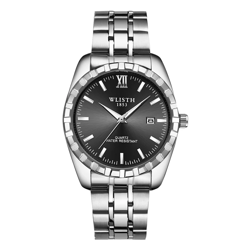 Men Silver Black Модные женские часы, мужские часы, роскошные золотые часы для влюбленных, милые водонепроницаемые часы из нержавеющей стали, relogio masculino reloj - Цвет: Men Silver Black
