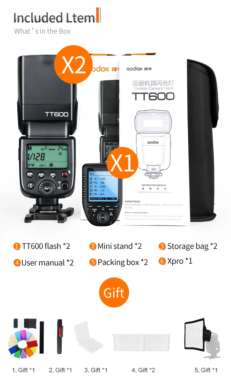Godox 2x TT600 2,4G беспроводная камера вспышка поддержка выключения HSS+ Xpro передатчик триггер для Canon Nikon Fujifilm sony Olympu
