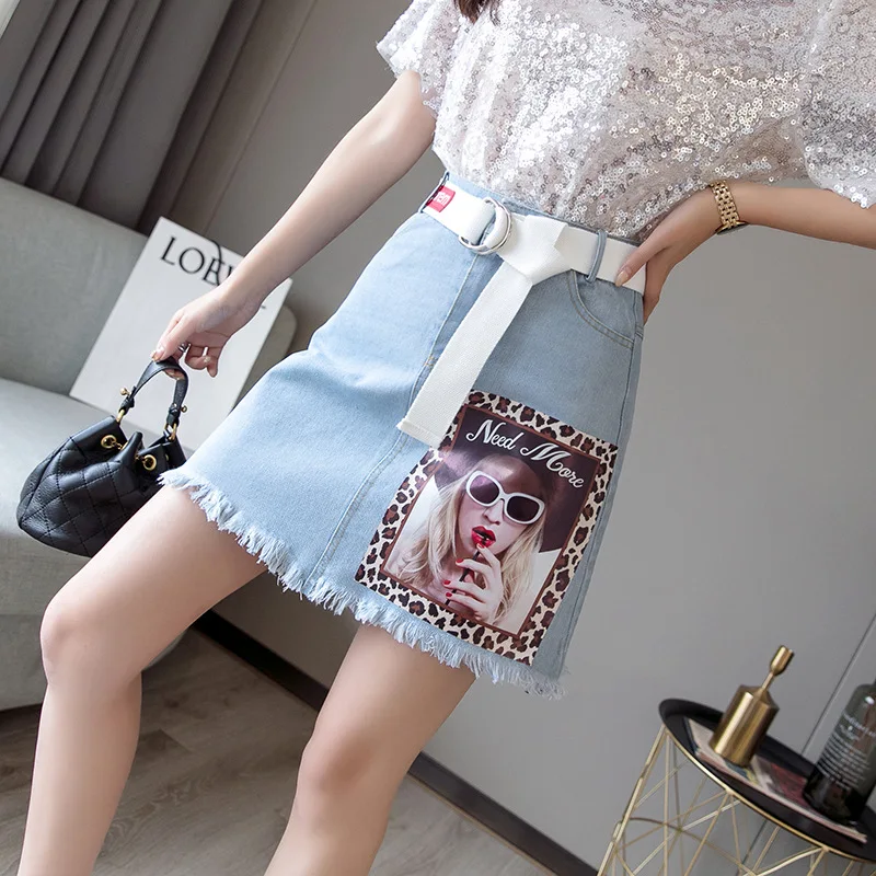 Женская джинсовая юбка с высокой талией Повседневная Свободная трапециевидная