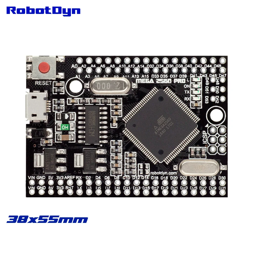 Mega 2560 PRO (встроенный) CH340G/ATmega2560 16AU без штыревых разъемов. Совместимость с Arduino