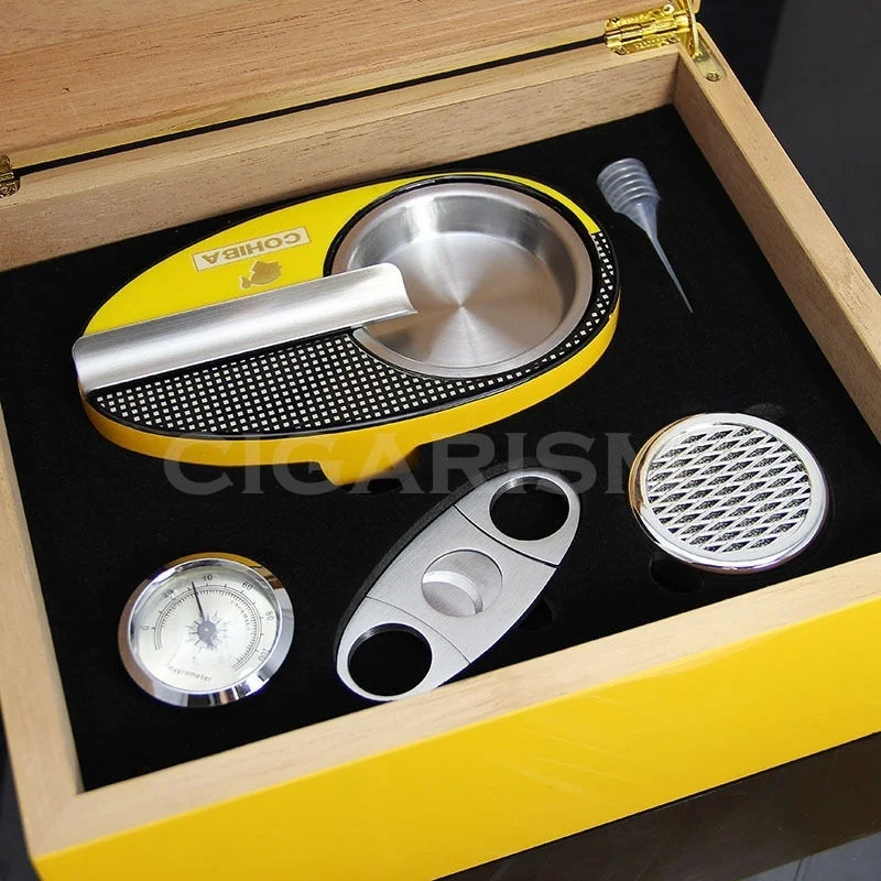 Мужская мода COHIBA желтая отделка пианино кедровая подкладка для сигар хьюмидор