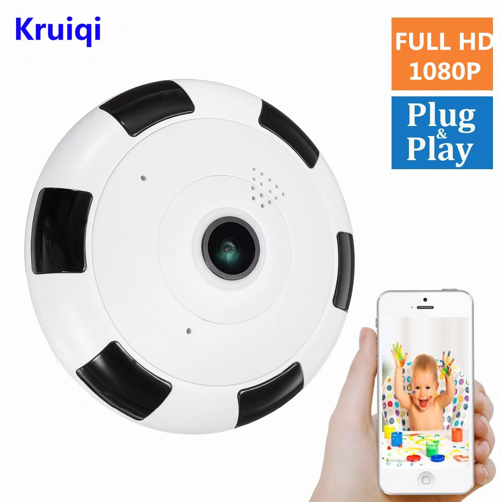 Wi Fi IP камера Kruiqi 1080P 360 МП панорамная Беспроводная комнатная наблюдения рыбий глаз