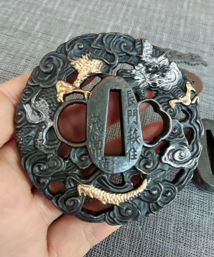 Кованый Набор Фитингов Tsuba для японского самурая Катана Меч Лезвие Дракон облако