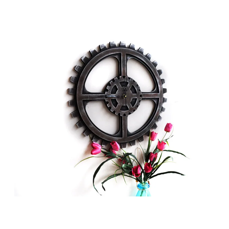 Creative Retro Industrial Style Gear Wall Clocks Ornaments Vintage Shape Wooden 40cm Clock Hanging Bar Shop Decor Gift | Дом и сад