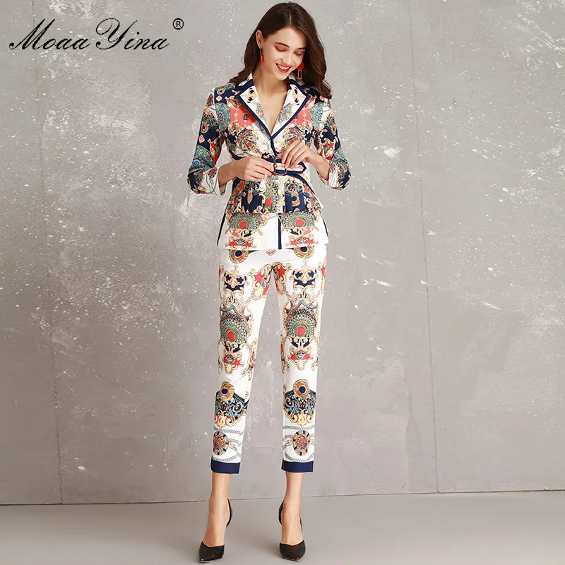 MoaaYina весенний дизайнерский комплект для женщин высокое качество разноцветный с