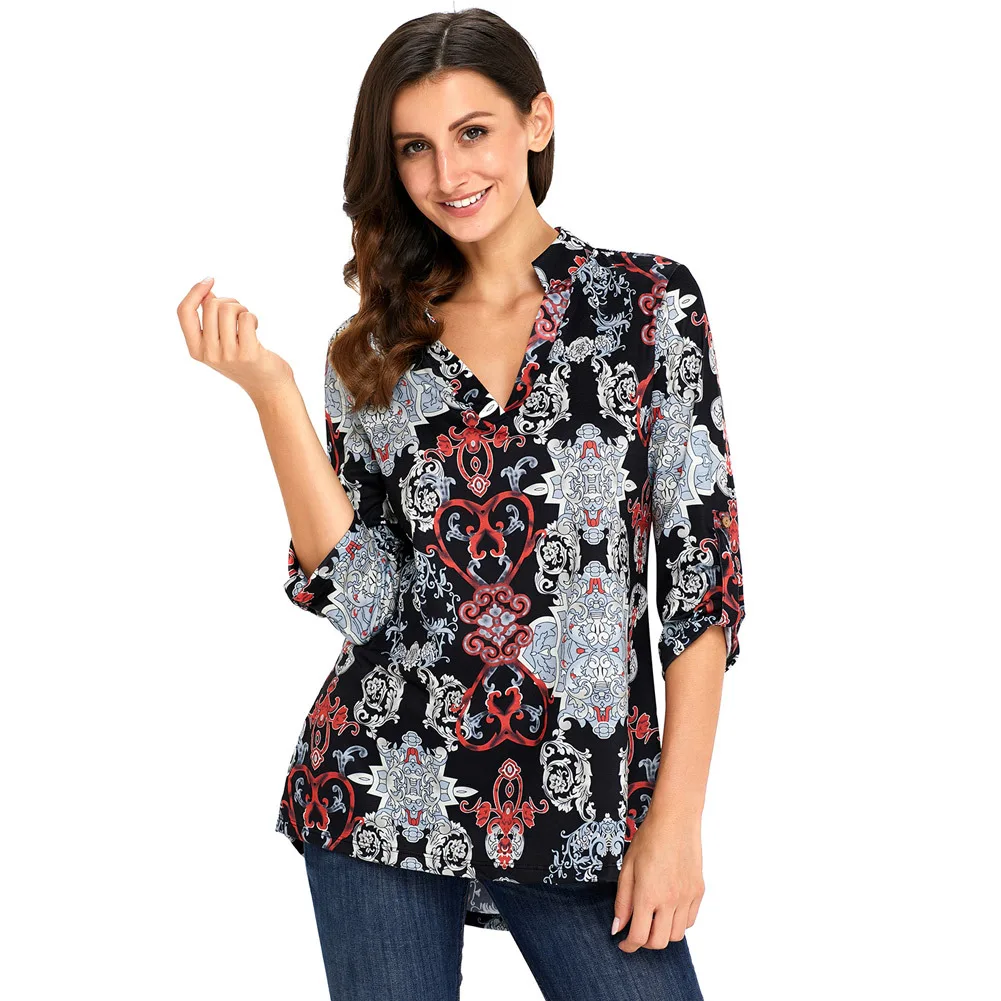 Женские футболки 2018 Лето Осень Элегантная футболка с рукавом три четверти