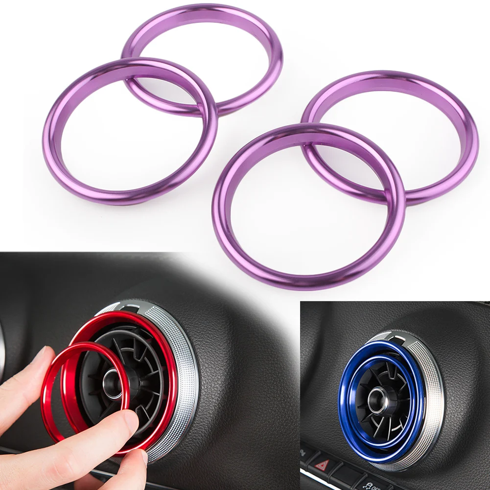 

4Pcs Purple Car Dashboard Air Vent Outlet Ring Cover Trim Metal For Audi A3 S3 8V 2012 2013 2014 2015 2016 2017 2018 2019