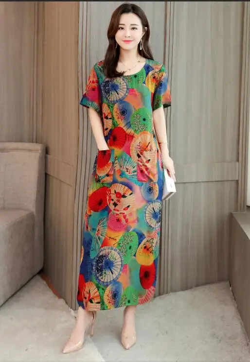 1 vestido de festa платье женское летнее Модное Новое Женское хлопковое Цветочное платье с круглым вырезом и коротким рукавом размера плюс - Цвет: 1