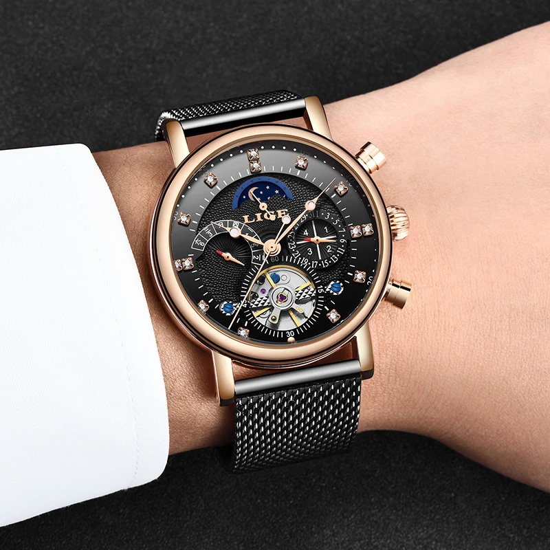 LIGE мужские s часы Роскошные модные брендовые механические automatic Tourbillon