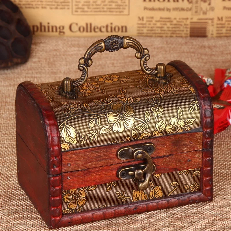 Коробка для ювелирных изделий, фанера, ящик для хранения, цветочный узор, Ретро Классический Деревянный винтажный металлический замок, коробки для конфет, маленький Органайзер S2017194