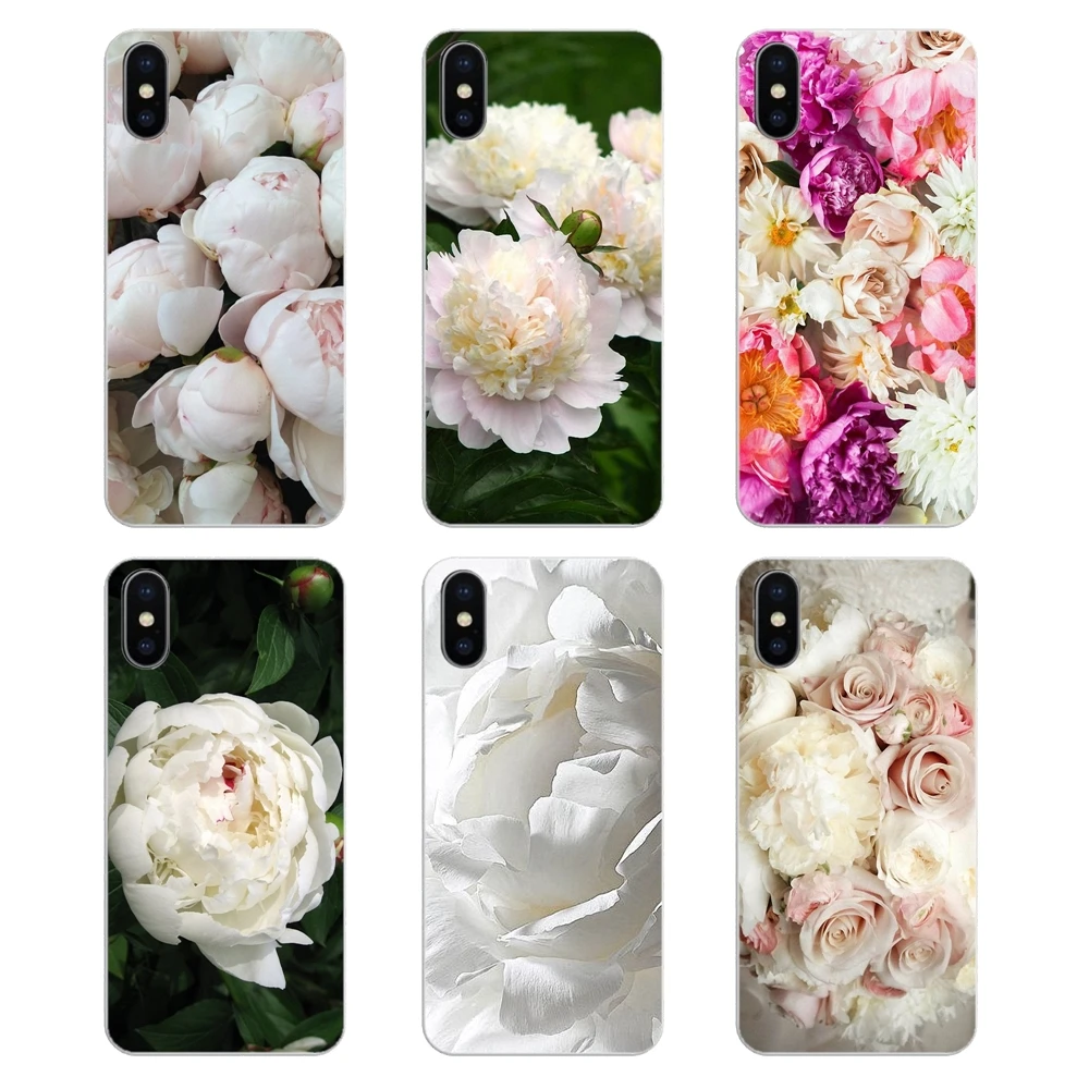 Transparent Soft Shell Covers Sweet peony White flowers For Samsung Galaxy Note 8 9 S9 S10 A8 A9 Star Lite Plus A6S A9S |