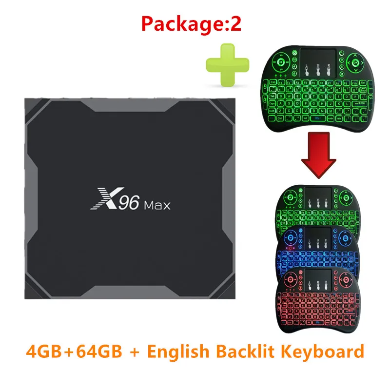 HAAYOT X96 Max Smart tv Box Android 8,1 Amlogic S905X2 4 Гб 64 Гб четырехъядерный LPDDR4 4K медиаплеер 2,4G+ 5G Wifi 1000M телеприставка - Цвет: 4GB 64GB EN Backlit