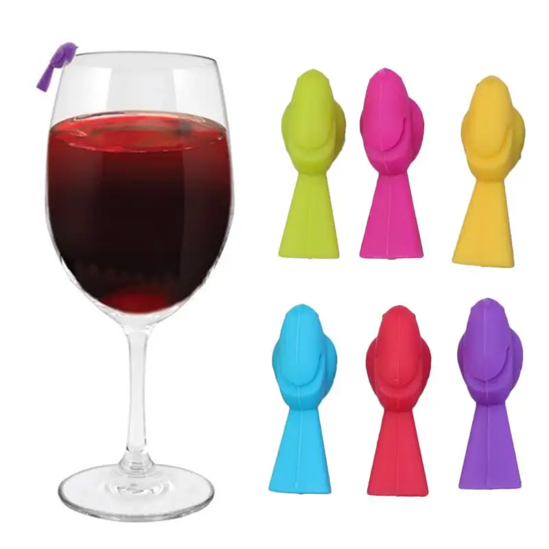 6PCS Bird Tits Wine Glass Marker Silicone Wine Glass Recognizer Cup Distinguisher(Mixed Color