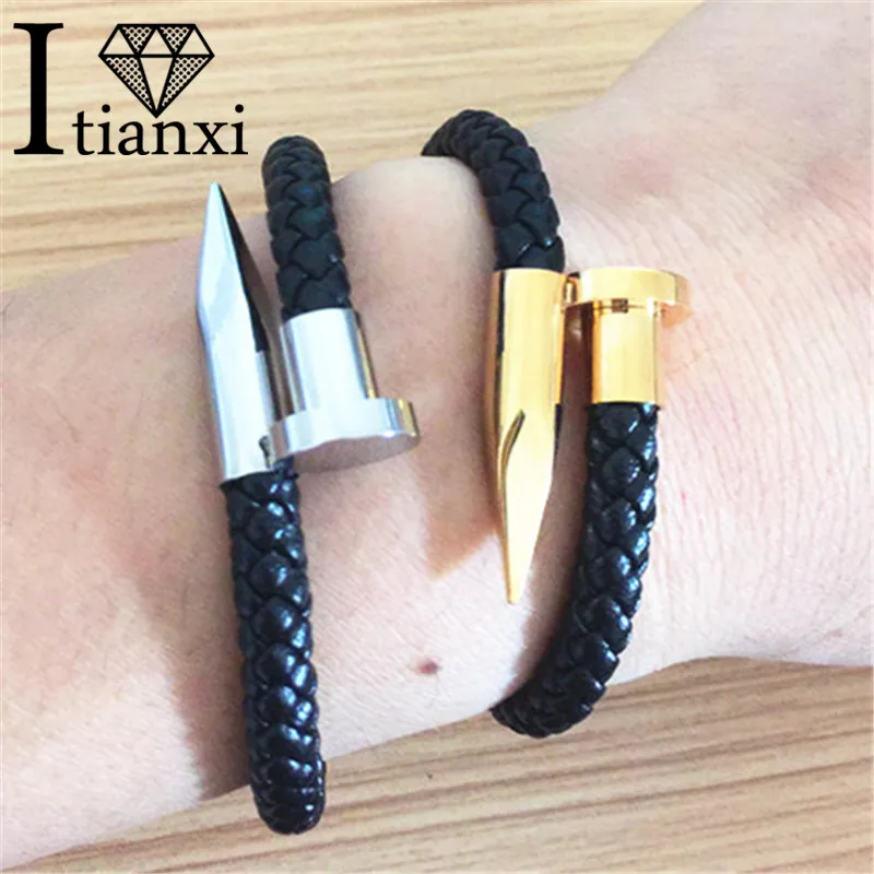 Sporty Design Boys Genuine Leather Bracelet Bangles Male Jewelry Trendy Braided Brand Nail Charm Men | Украшения и аксессуары