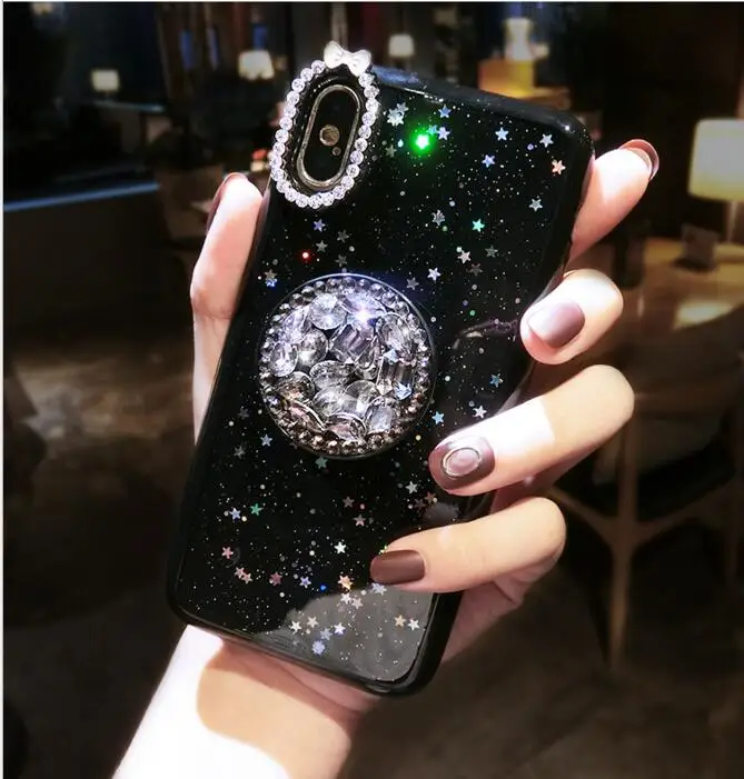 Роскошный модный чехол со стразами для телефона iPhone Xs max 6 7 8 plus Ювелирный Прозрачный мобильный телефон tide