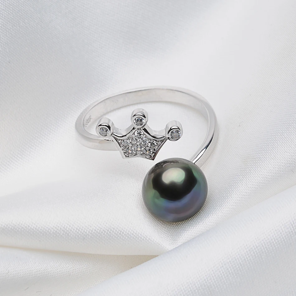 FEIGE 925 Sterling Silver Imperial crown Shaped Pearl Ring For Women's 8-9mm Black Natural Freshwater Fine jewelry | Украшения и