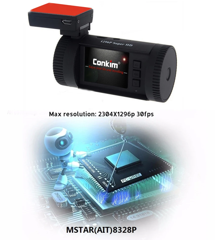 Conkim Dash Cam GPS DVR цифровой видеорегистратор 1296P 1080P Full HD скрытая черная коробка Авто