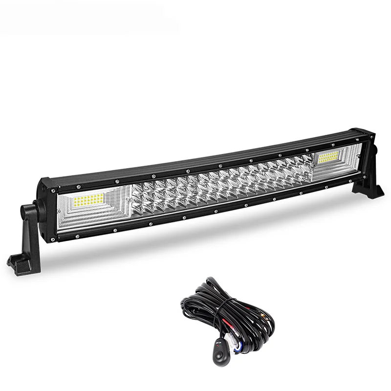 with wiring switch Трехрядный светодиодный светильник 324 Вт 22 дюйма изогнутый точечный прожектор комбо 12 В 24 в автомобильный Грузовик 4WD ATV UTV лодка водительский светильник Точечный светильник для авто - Цвет: with wiring switch