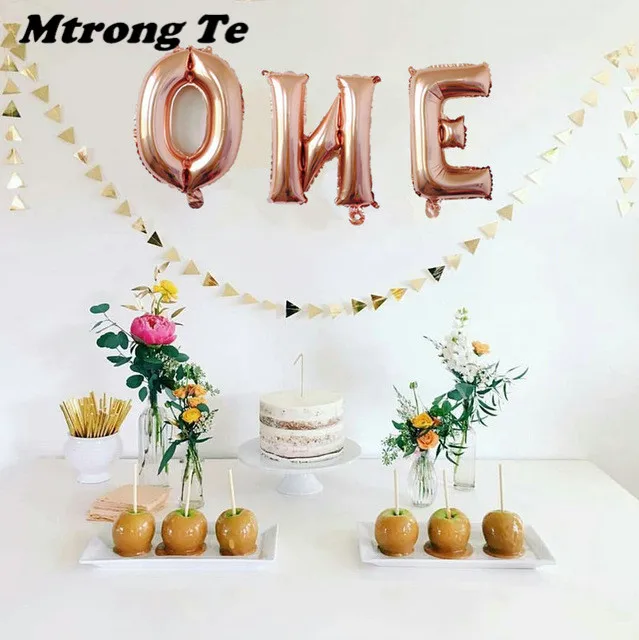 rose gold one 1 Набор, 16 дюймов, розовое золото, Wild One/One, фольгированный шар, детский душ, 1 день рождения, украшение, шары для детей 1 год, Globos - Цвет: rose gold one
