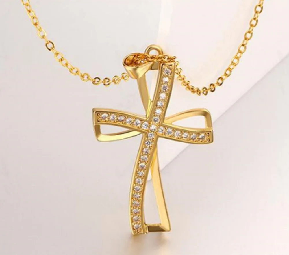 

Crucifix Pendant Yellow Gold Filled Womens Cross Pendant Chain Inlaid