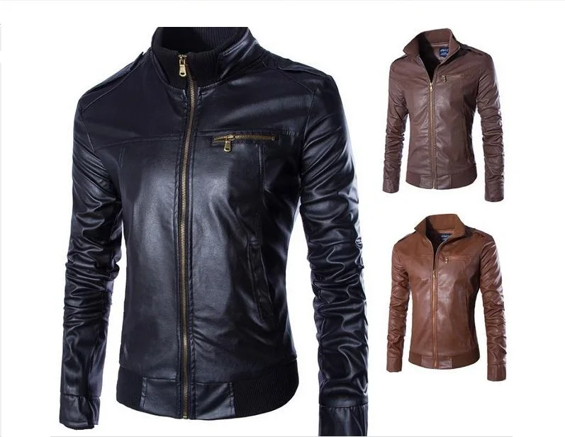 Коричневая мотоциклетная Мужская куртка и пальто из искусственной кожи новинка