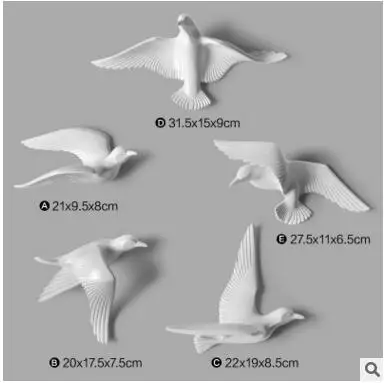 5 шт., европейские настенные подвесные украшения из смолы с птицами, 3D стерео наклейки на стену для дома, гостиной, фоновая настенная роспись, художественные украшения - Цвет: white