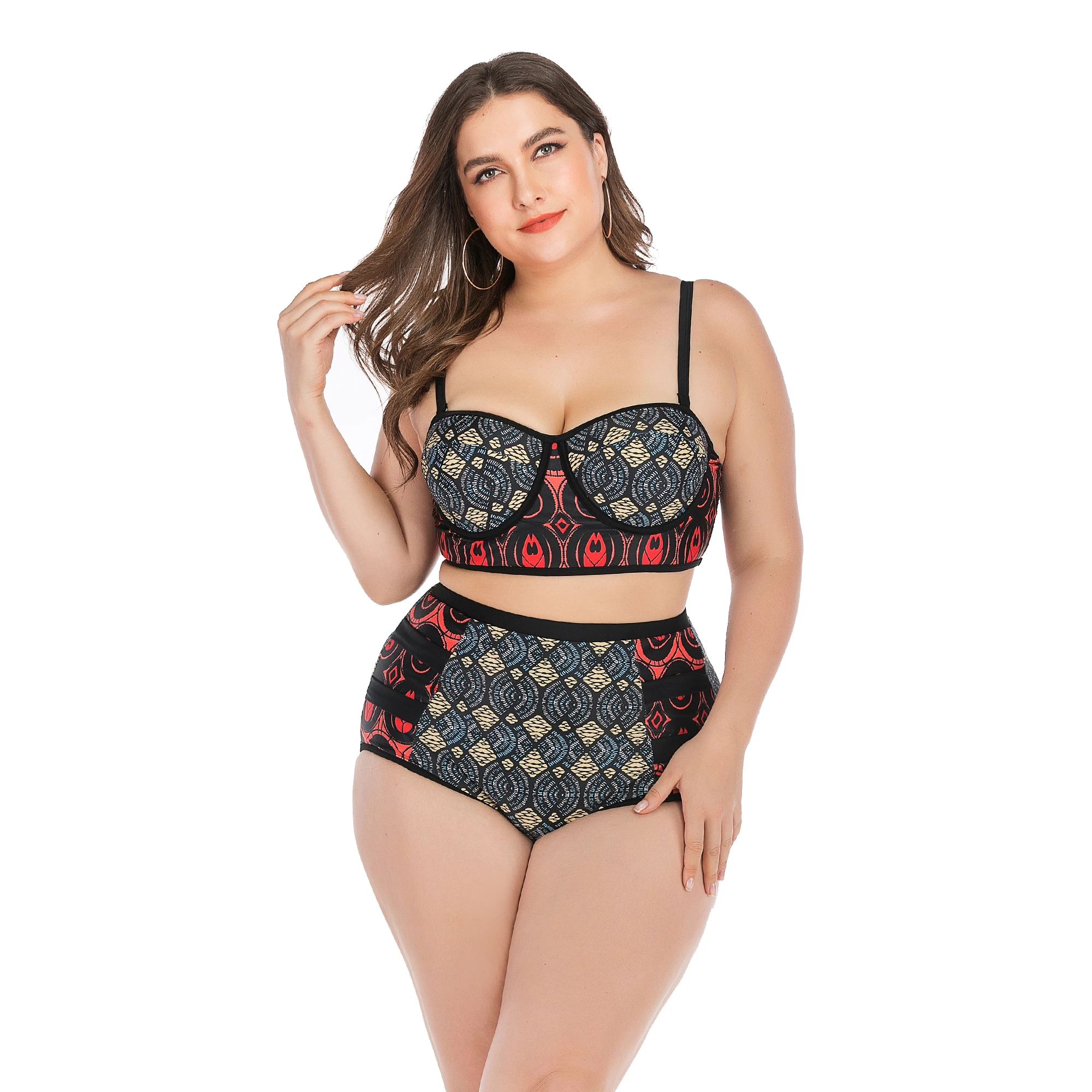 

Vintage Style Geometric Patchwork Plus Size Bikini Set Women Sexy Two-Piece Print Swimsuit High Quality Bathing Suits Swimwear